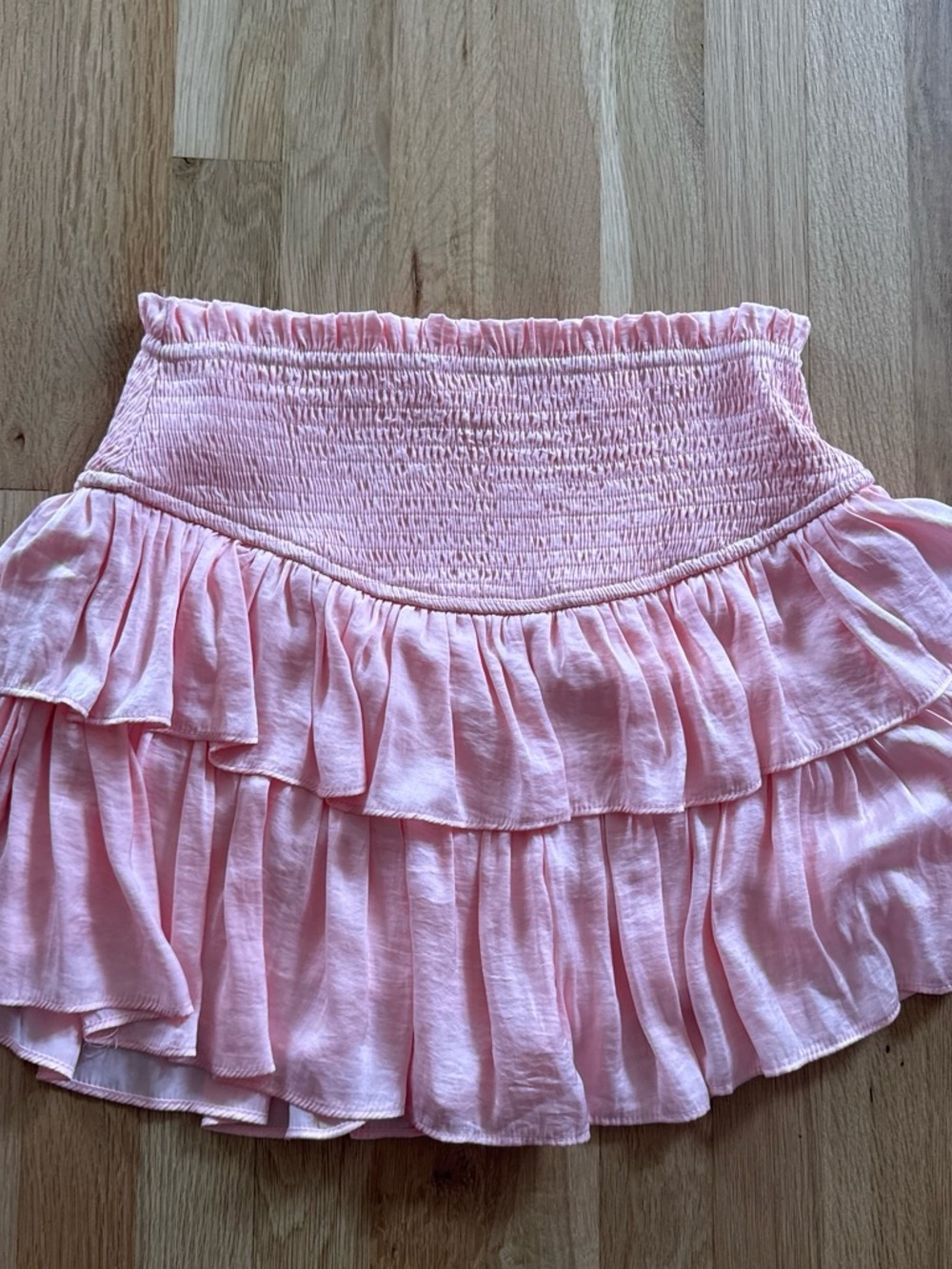 Light Pink Smocked Ruffle Mini Skirt